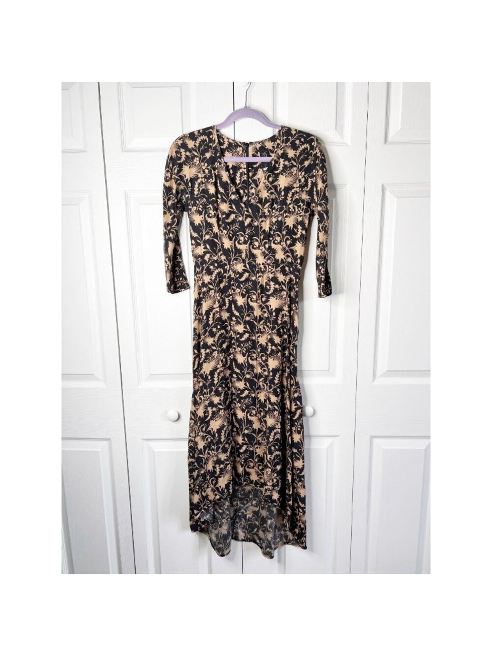 Zero + Maria Cornejo Isie Black Brown Silk Blend High-Low Dress Women's Size 2